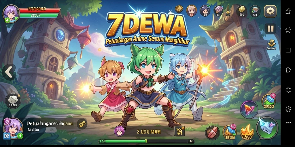 Tampilan gameplay seru dengan karakter Anime yang penuh warna.