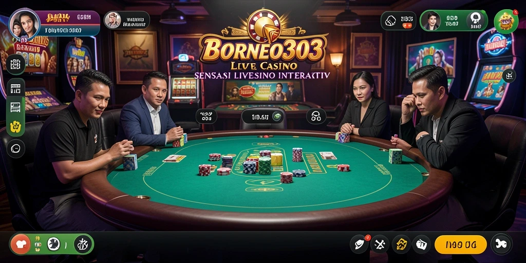 Screenshot gameplay BORNEO303 menampilkan dealer live dan meja permainan.