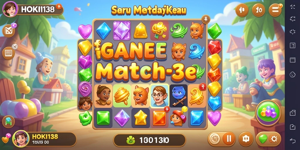 Screenshot HOKI138 menampilkan gameplay Match-3 yang seru.
