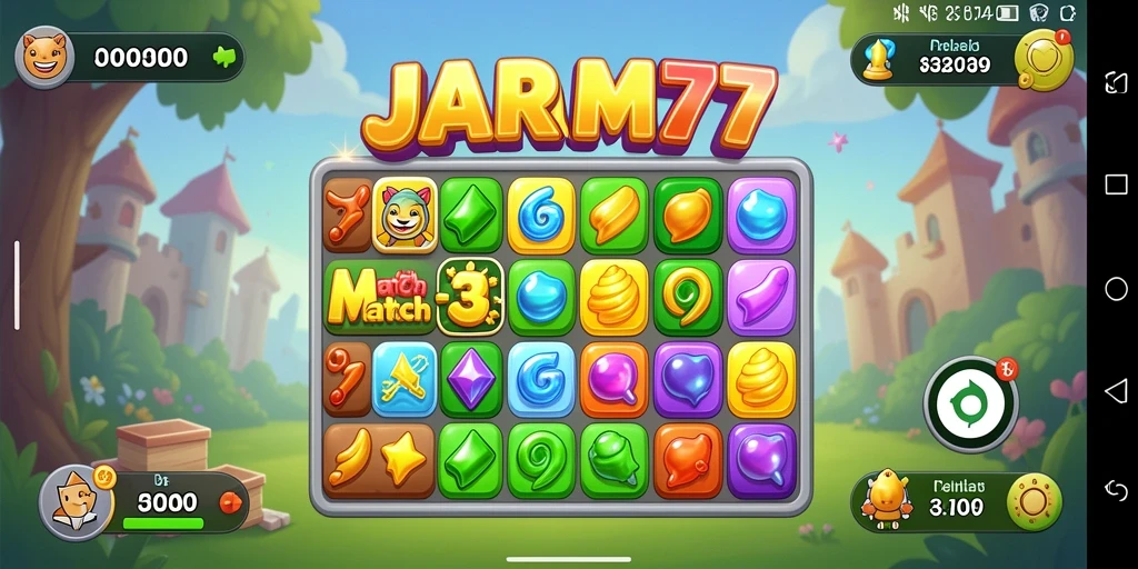 Tampilan gameplay menarik JARUM77 dengan berbagai tantangan Match-3.