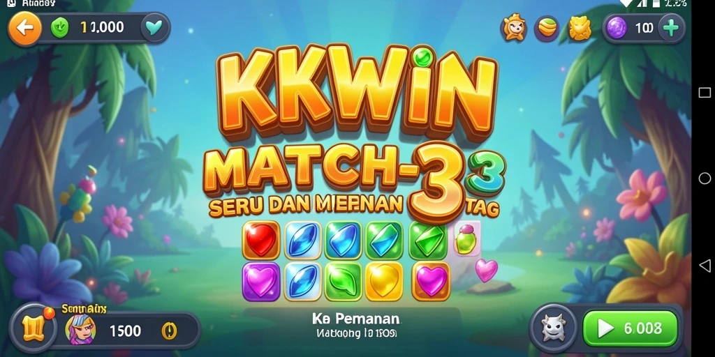 Screenshot gameplay KKWIN menampilkan keseruan permainan match-3 yang penuh warna.