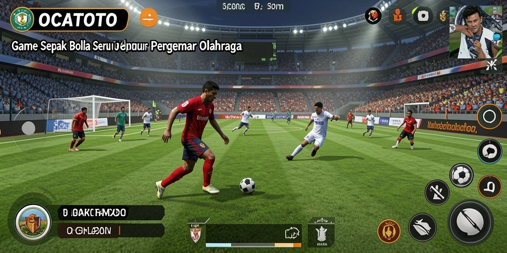 Screenshot gameplay OCATOTO yang menampilkan aksi menarik di lapangan sepak bola.