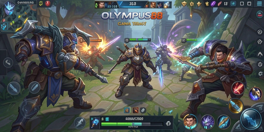Tampilan aksi seru dalam game OLYMPUS88 dengan karakter yang beragam.