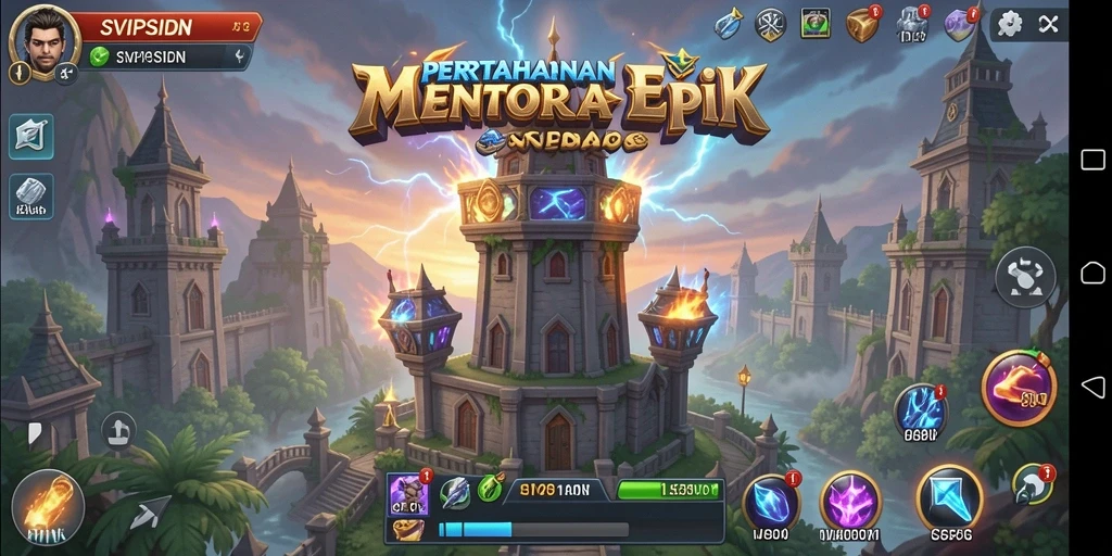 Screenshot gameplay SVIPSIDN menunjukkan aksi menara melawan musuh.