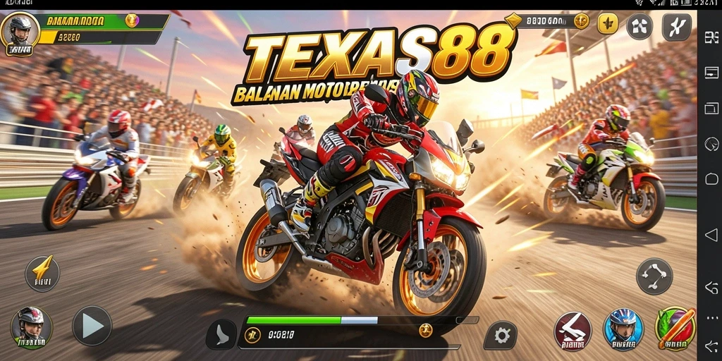 Tampilan menarik dari gameplay balapan motor di TEXAS88.